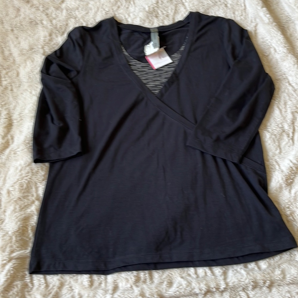 White Stag Black Grey 3/4 Sleeve Relaxed Fit V-Neck Top Size M